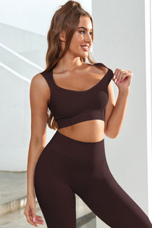  Brown Joint Straps Sleeveless Ribbed Gym Top