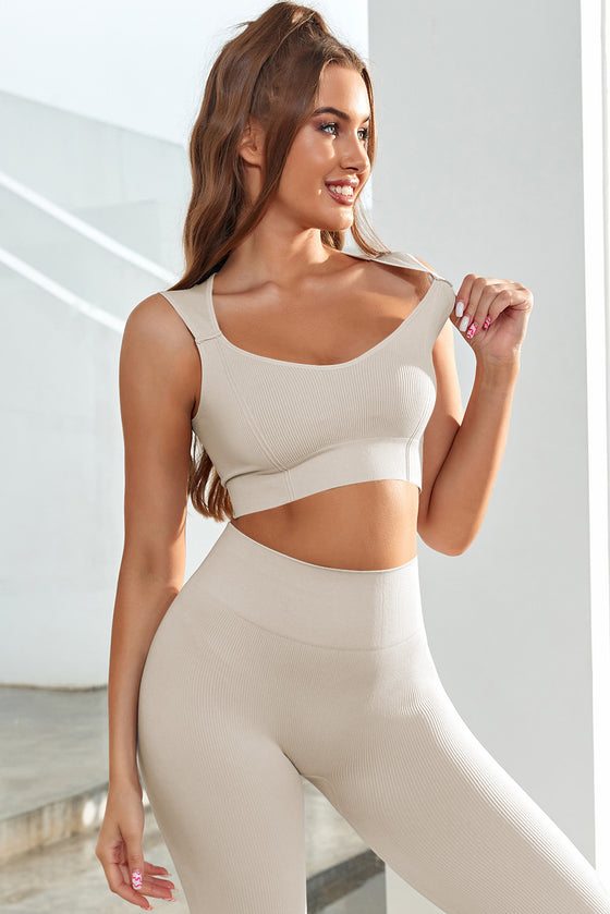 APRICOT JOINT STRAPS SLEEVELESS RIBBED GYM TOP