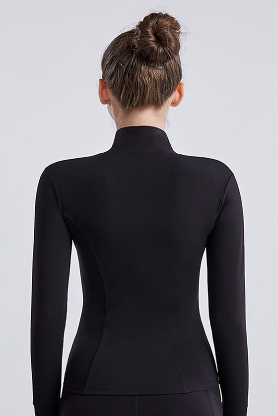 Black Stand Neck Zipped Active Sports Long Sleeve Top