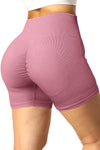 Pink Seamless Ribbed Knit Butt Lifter Yoga Shorts