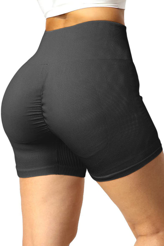 Black Seamless Ribbed Knit Butt Lifter Yoga Shorts