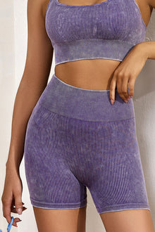  Purple Seamless Ribbed Knit Butt Lifter Yoga Shorts