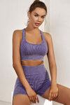 Purple Seamless Ribbed Knit Butt Lifter Yoga Shorts