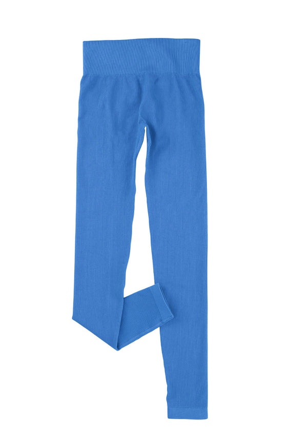 BLUE RIBBED BUTT-LIFT HIGH WAIST YOGA PANTS