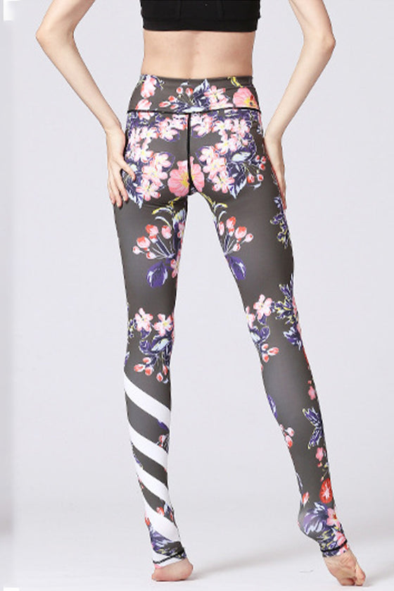 Green Full Patterned High Waist Active Skinny Pants