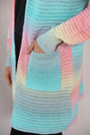 GREEN GRADIENT KNIT OPEN CARDIGAN WITH POCKETS