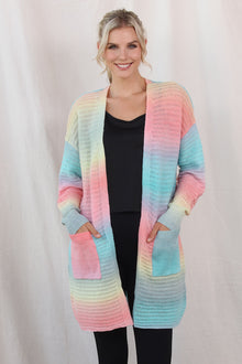  GREEN GRADIENT KNIT OPEN CARDIGAN WITH POCKETS