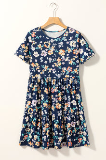  Short Sleeve A-line Floral Dress