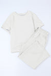 BRIGHT WHITE TEXTURED LOOSE FIT T SHIRT AND DRAWSTRING PANTS SET