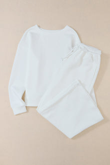  WHITE ULTRA LOOSE TEXTURED 2PCS SLOUCHY OUTFIT