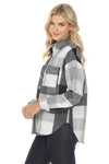 GRAY PLAID COLOR BLOCK BUTTONED LONG SLEEVE JACKET WITH POCKET