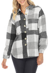 GRAY PLAID COLOR BLOCK BUTTONED LONG SLEEVE JACKET WITH POCKET