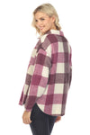 PLAID COLOR BLOCK BUTTONED LONG SLEEVE JACKET WITH POCKET