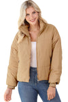 BROWN ZIP UP POCKETED PUFFER COAT