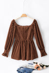 Smocked Ribbed Velvet Babydoll Top