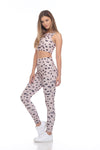 Ribbed Cow Print Matching Sets Cropped Top and Legging Set