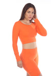 ORANGE TRIANGLE CUT-OUT LONG SLEEVE CROP TOP (ST014_ORANG)