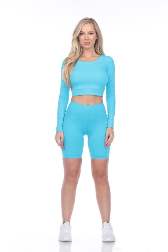 BLUE TRIANGLE CUT-OUT LONG SLEEVE CROP TOP (ST014_BLUE)