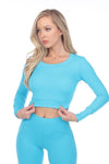 Blue Triangle Cut-out Long Sleeve Crop Top (st014_blue)