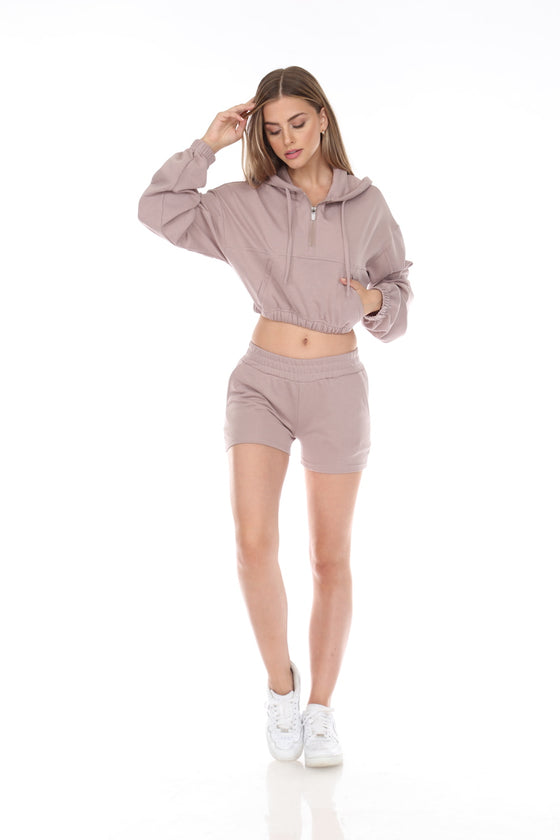 Mocha Cropped French Terry Pull-over Hoodie (2429h-c_mocha)