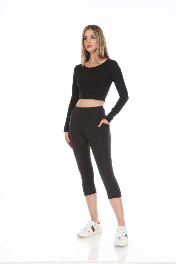 Black Triangle Cut-out Long Sleeve Crop Top (st014_black)