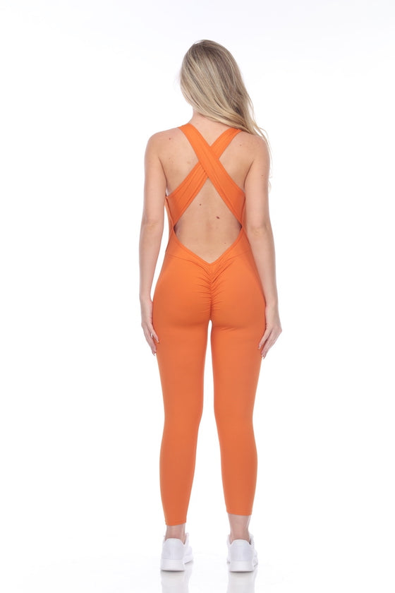 Orange La Srunch Cotton Rib Jumpsuit (la-rib-js009_orang)