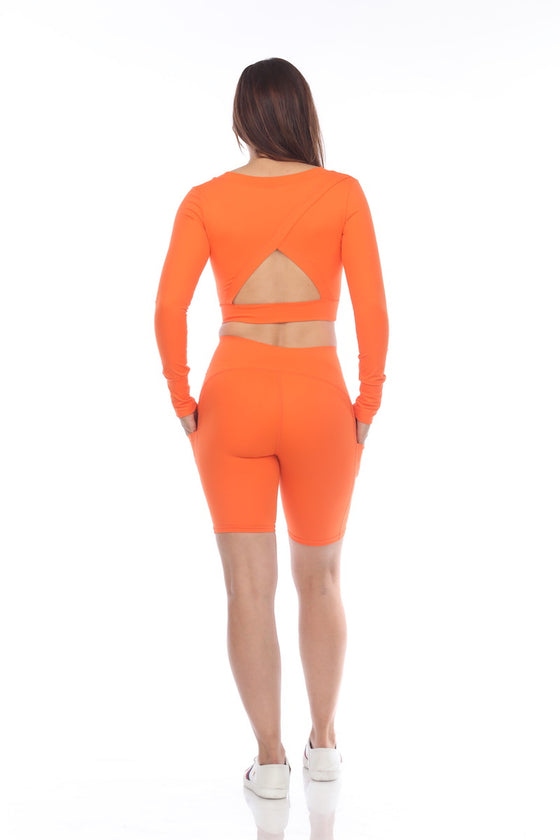 Orange Pocket "tummy Control" Biker Short (la0517-b-short_orang)